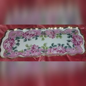 Floral Porcelain Tray with Gold Trim